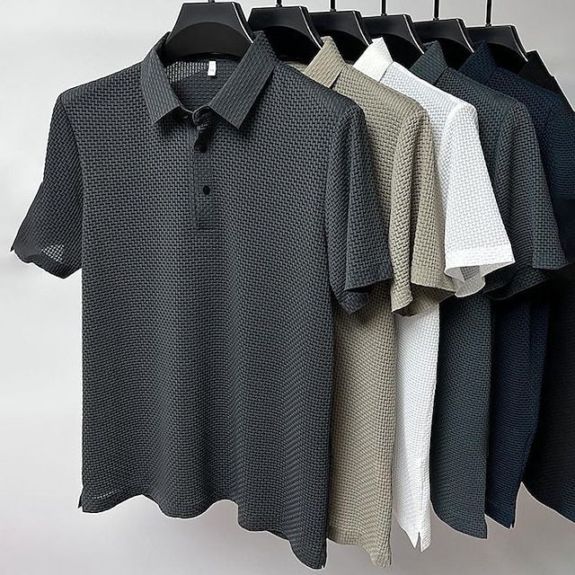 Herrenbekleidung Sommer-Poloshirt Hochwertiges Kurzarm-Poloshirt für Herren Halbarm-Lässiges, einfarbiges Herrenhemd_voghion.com
