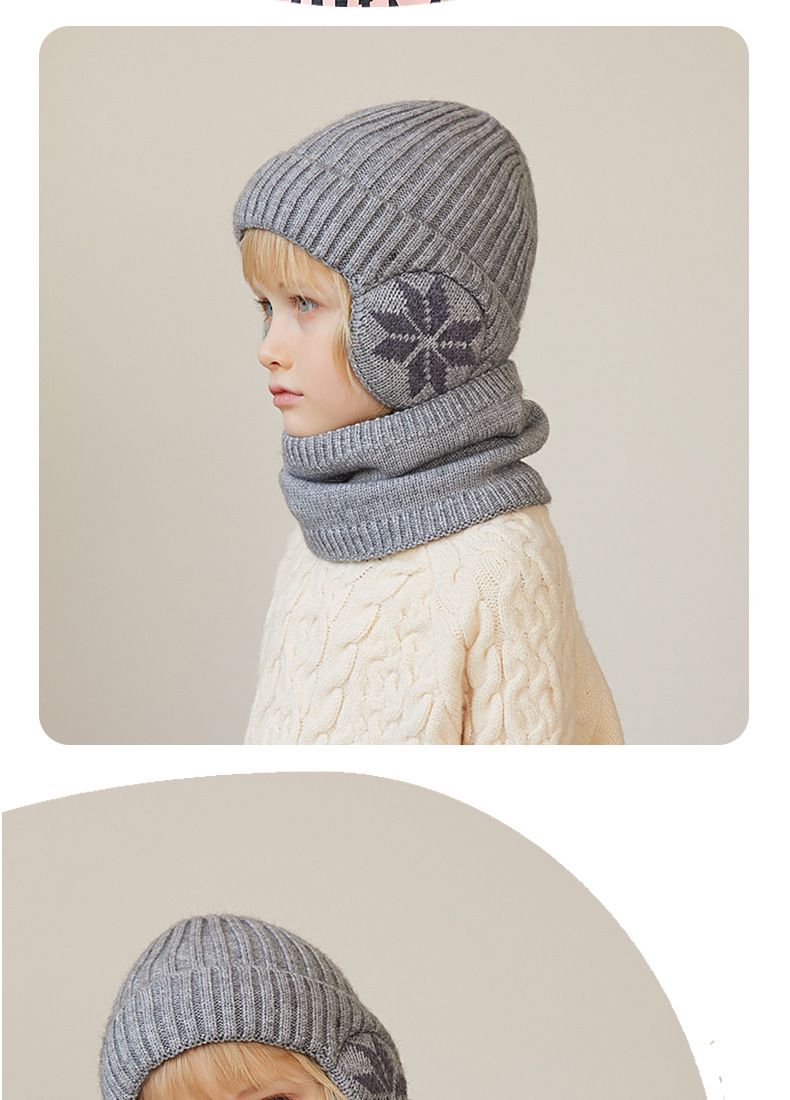 Children's Hat Winter Velvet Neck Set Knitted Wool Hat Men's and Girls' Warm Ear Protection Hoodie Head Cap_voghion.com