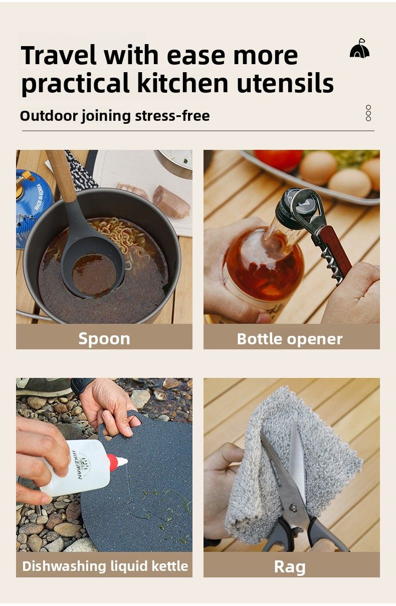 Campin Portable Set Outdoor BBQ Picnic Pot Spatula Knife Multi-functional Cookware Combination Cuttin Board Storae_voghion.com