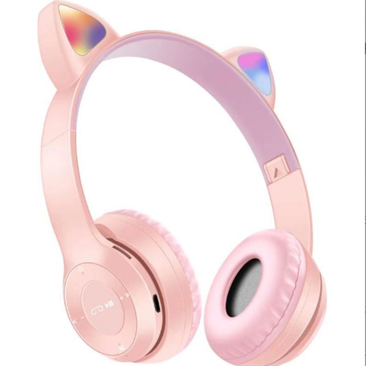P47M Cartoon Cat Ears Light-Up Over-Ear Stereo Bluetooth Headphones Durability Upgrade_voghion.com