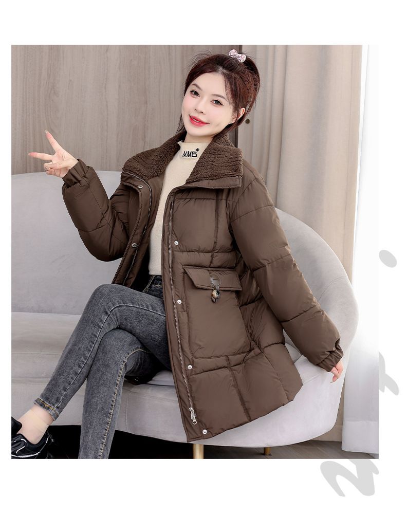 Grenzüberschreitender Kragen, neuer Winter 2024, dicke Daunenjacke für Damen, mittellang bis lang, koreanische Version, lockerer Baumwolljackenmantel_voghion.com