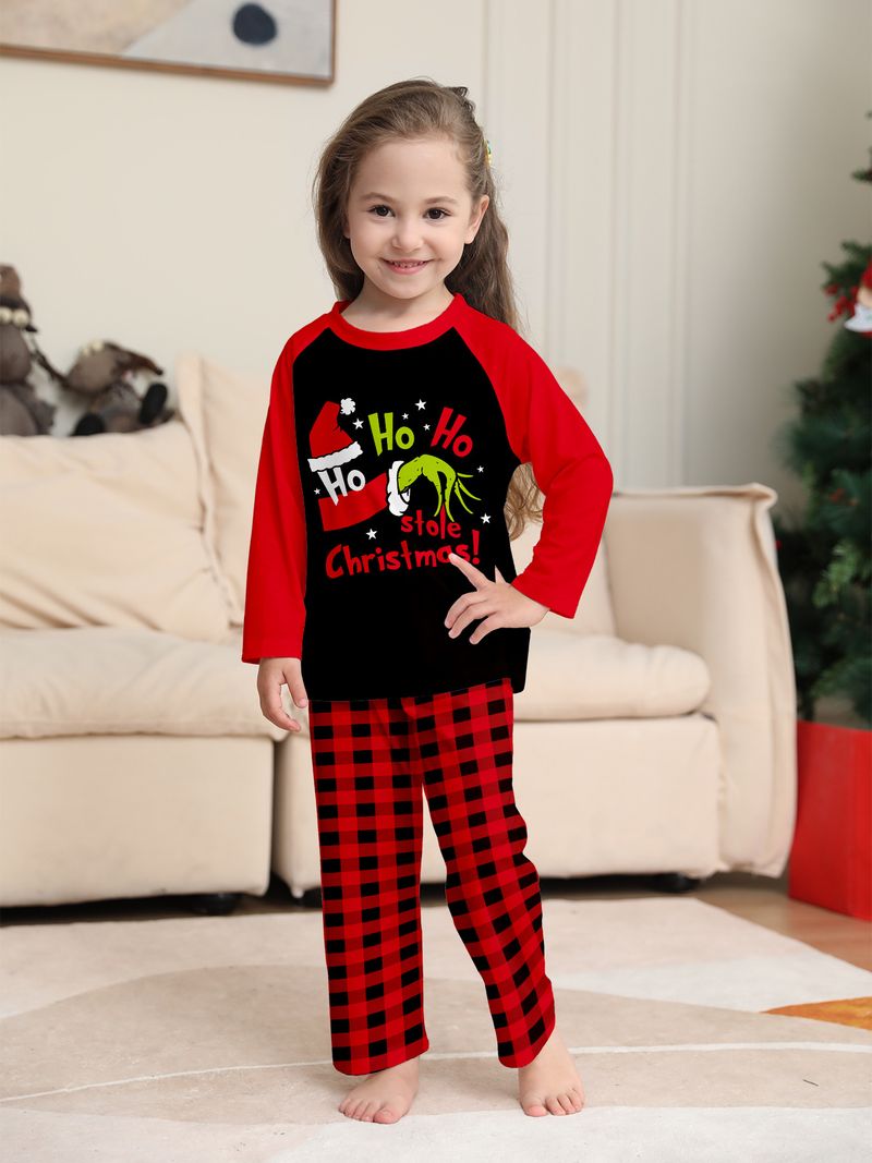 Familien-Weihnachtspyjama-Set mit Grinch-Aufdruck und Weihnachtsmannmütze für Eltern, Kinder und Haustiere Modetrends_voghion.com
