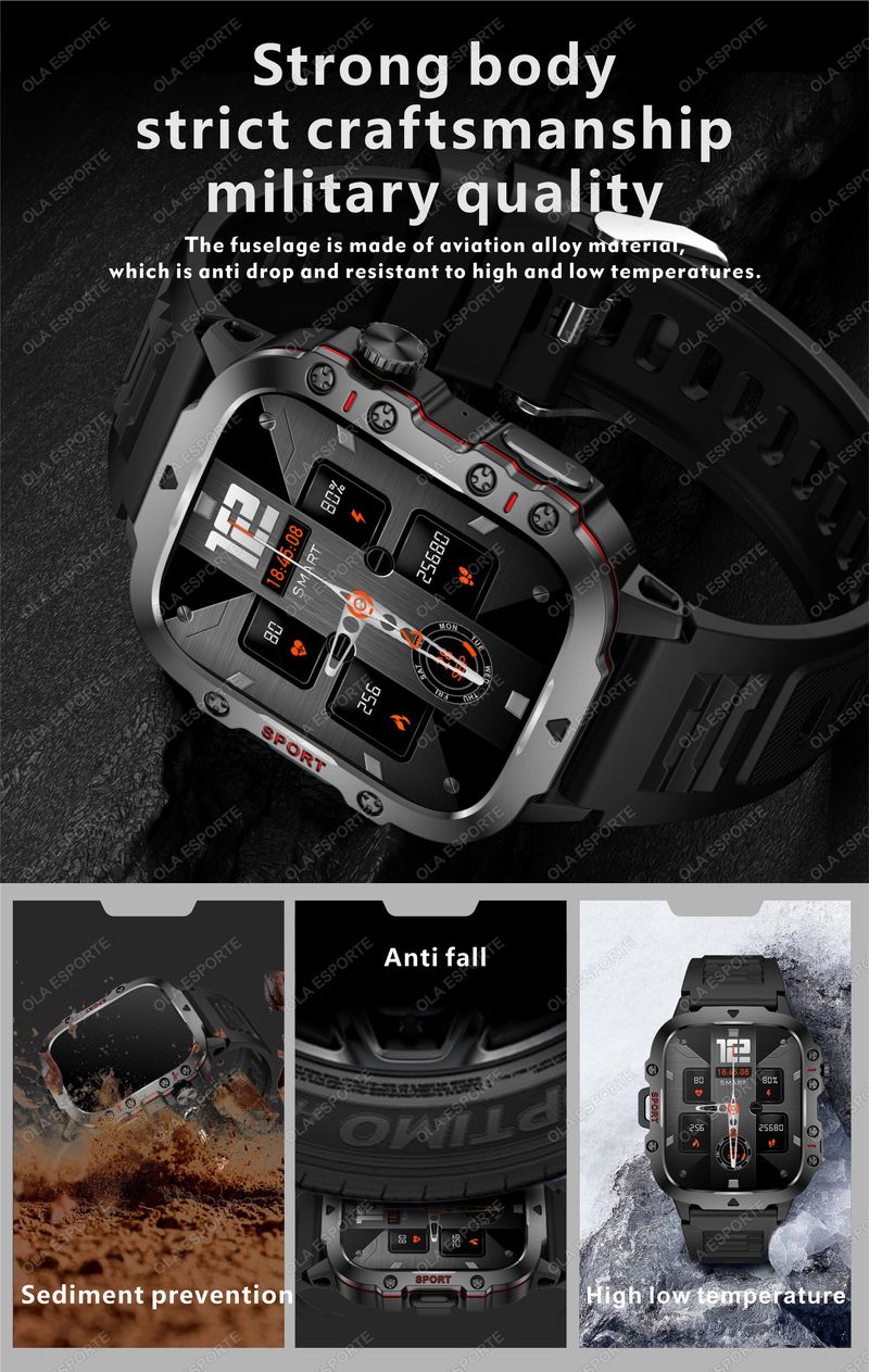 Novo relógio inteligente militar vermelho com GPS 2025, masculino, Bluetooth, monitoramento de saúde, voz IA, esportivo, à prova d'água, smartwatches para_voghion.com