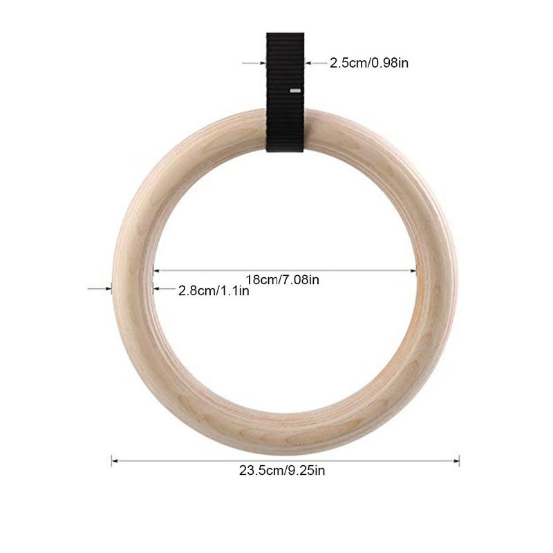 1 Piece Birch Wood Gymnastic Rings Pull Up Gym Ring for Home Fitness Strength Training Adjustable Straps for Optional_voghion.com
