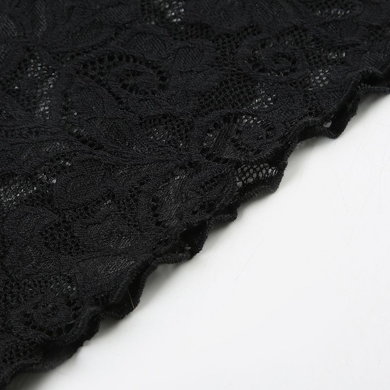 Women's Oblique Shoulder Lace Long Sleeved T Shirt Female Early Spring New Temperament Solid Color Perspective Black Bottoming Shirt Top_voghion.com