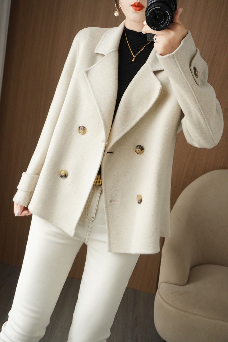 Calm Women's Wool Coat 2024 Short Autumn Winter Petite Loose Outerwear Off-Season Suit Collar Woolen Jacket Trendy_voghion.com