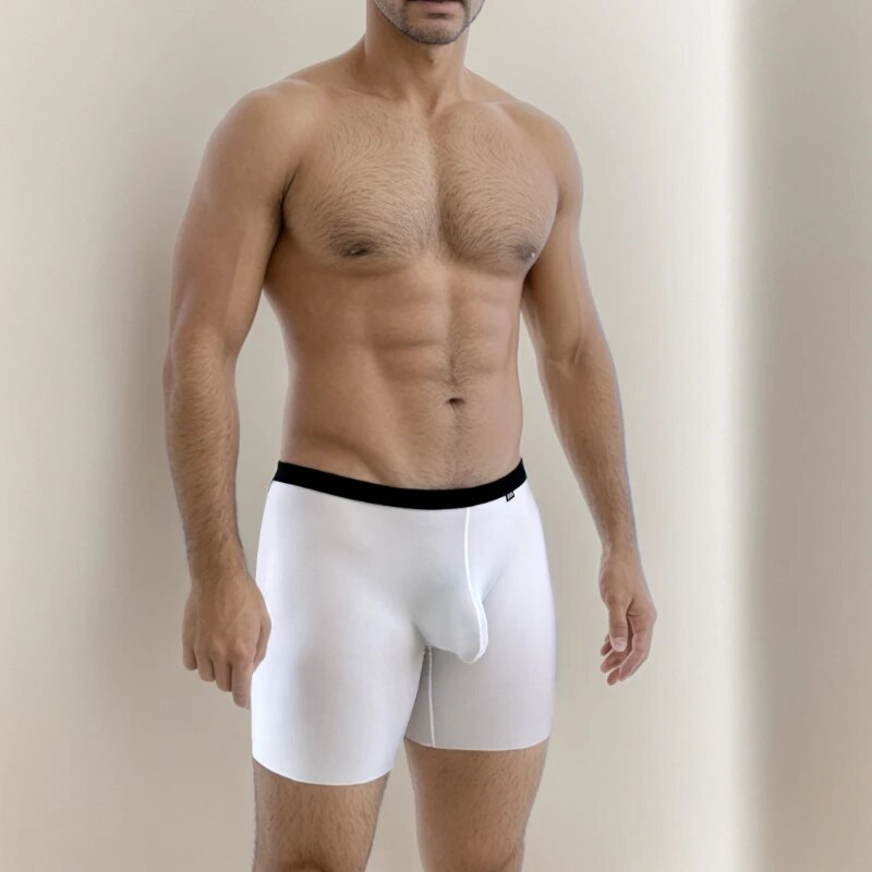 Mens Extra Long Boxers Breathable Thin Ice Silk Single Layer U Convex Sexy Translucent Low Waist Boys Underwear_voghion.com