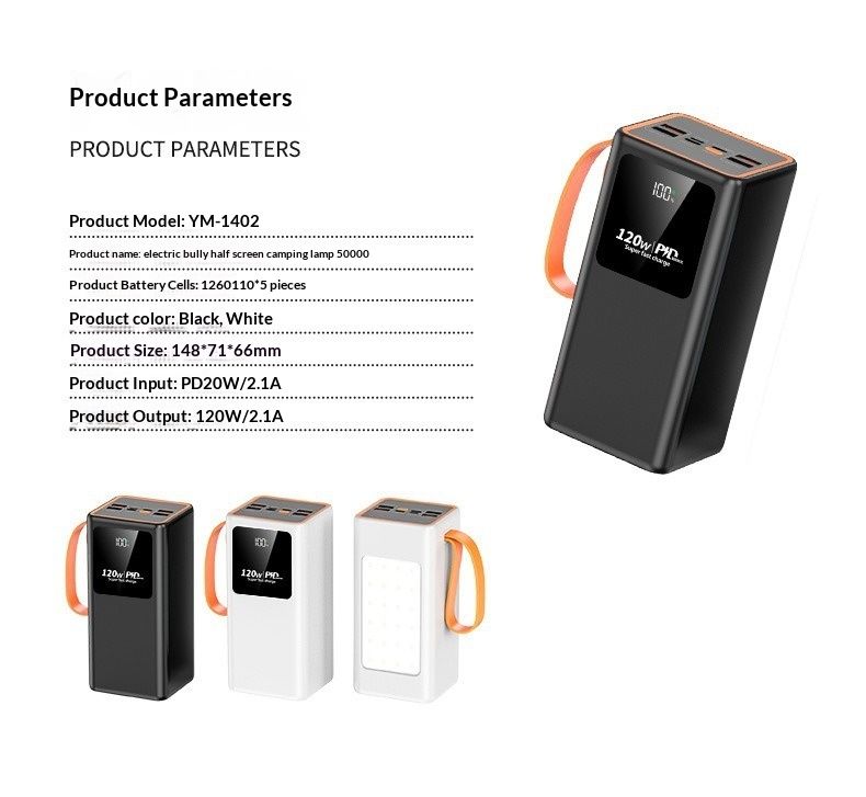 50704555550<=3 Power Bank certificato 3C, grande capacità, ricarica rapida, per esterni, streaming live, studenti, campeggio, luce, caricabatterie portatile lungo_voghion.com