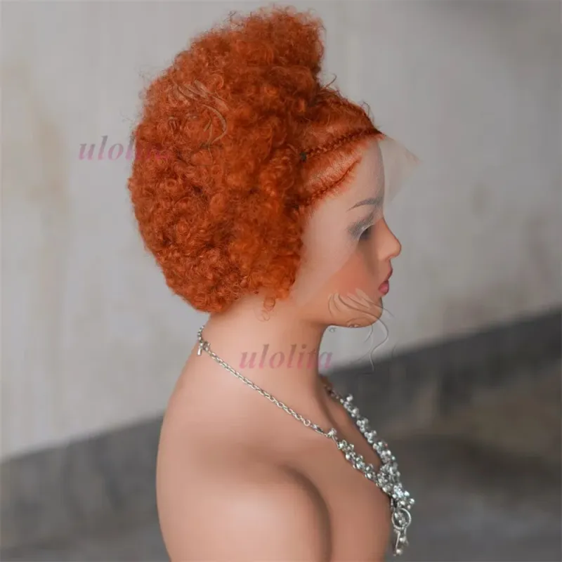 Afro Kinky Curly žmogaus plaukų perukas su kasytėmis 13x4 permatomas nėriniuotas priekis trumpas Bob perukas moterims_voghion.com