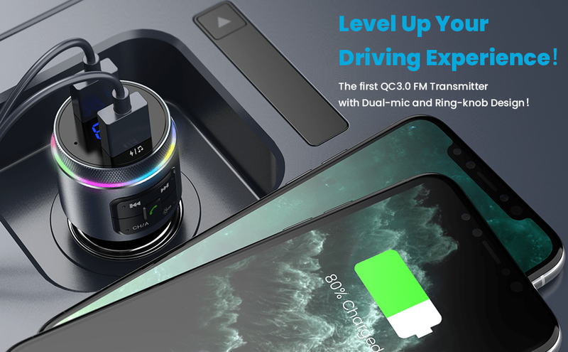 Trasmettitore per auto V5.0 aggiornato, QC3.0 e adattatore radio FM wireless retroilluminato a LED, lettore musicale/kit per auto con chiamate in vivavoce_voghion.com