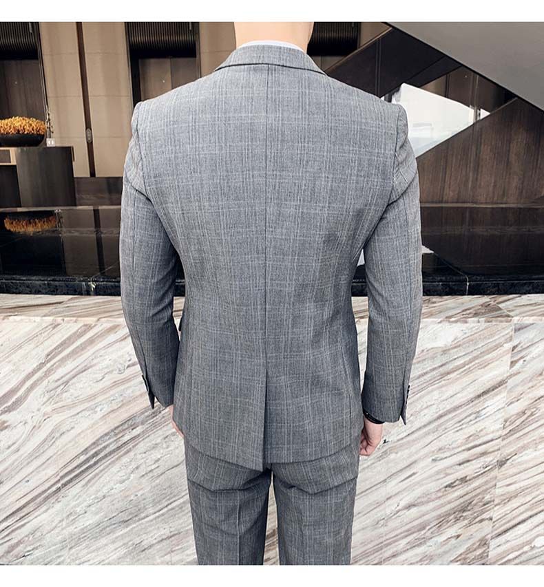 Men's Clothing 2024 fashion new autumn and winter plaid suit men's three-piece suit Korean style British slim fit wedding suit jacket_voghion.com