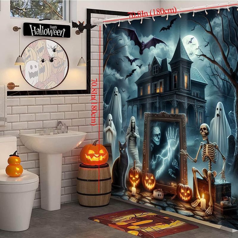 Grensoverschrijdend exclusief voor Halloween, waterdicht, geen boren nodig, polyester douchegordijn voor badkamer en toilet_voghion.com