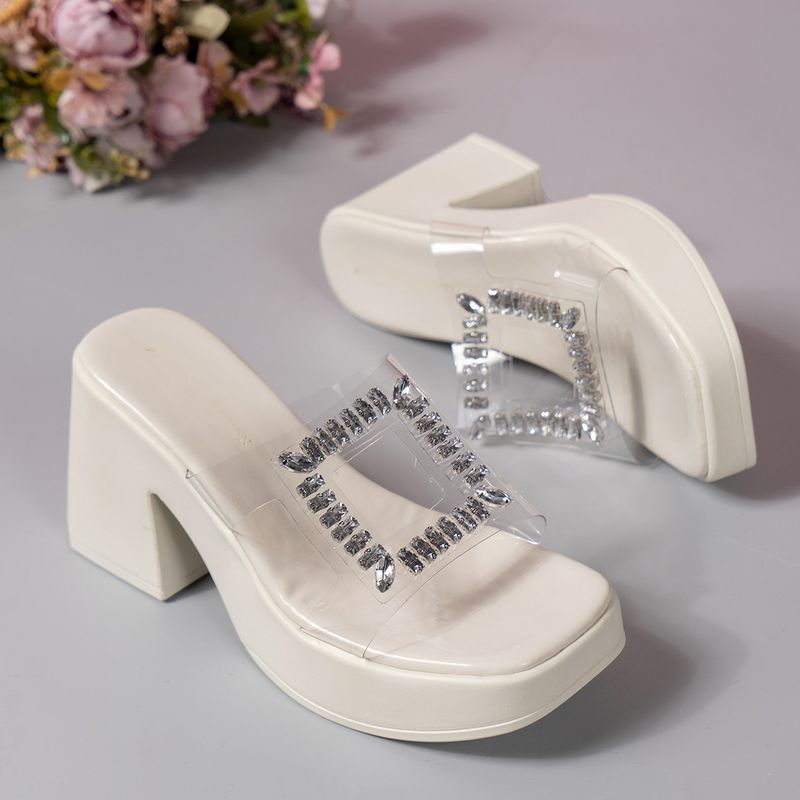 2024 Foreign Trade Spring And Sum Square Head Rhinestone Thick Heel High Heel Large Size Flip Flops European And American Large Size Sandals Wholesale_voghion.com