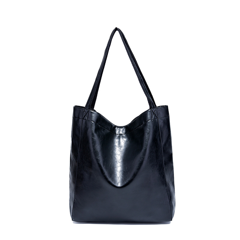 Retro oil wax leather simple all-in-one tote commuter women's bag shoulder bag_voghion.com