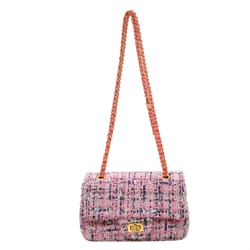 Herbst und Winter Tasche frauen 2023 Neue Mode Textur Tweed Eine Schulter Umhängetasche Beliebte Tweed Kette Kleine Quadratische Tasche_voghion.com