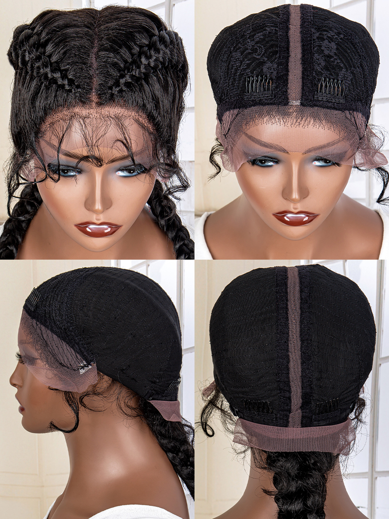 13*1 Lace front lace braid head with wig 180% density long hand-woven 2-strand braid wig style fashion suitable for women's daily wear_voghion.com