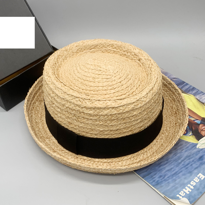 Handmade Raffia braid sunshade small straw hat for both men and women with warped edge round top ball hat_voghion.com