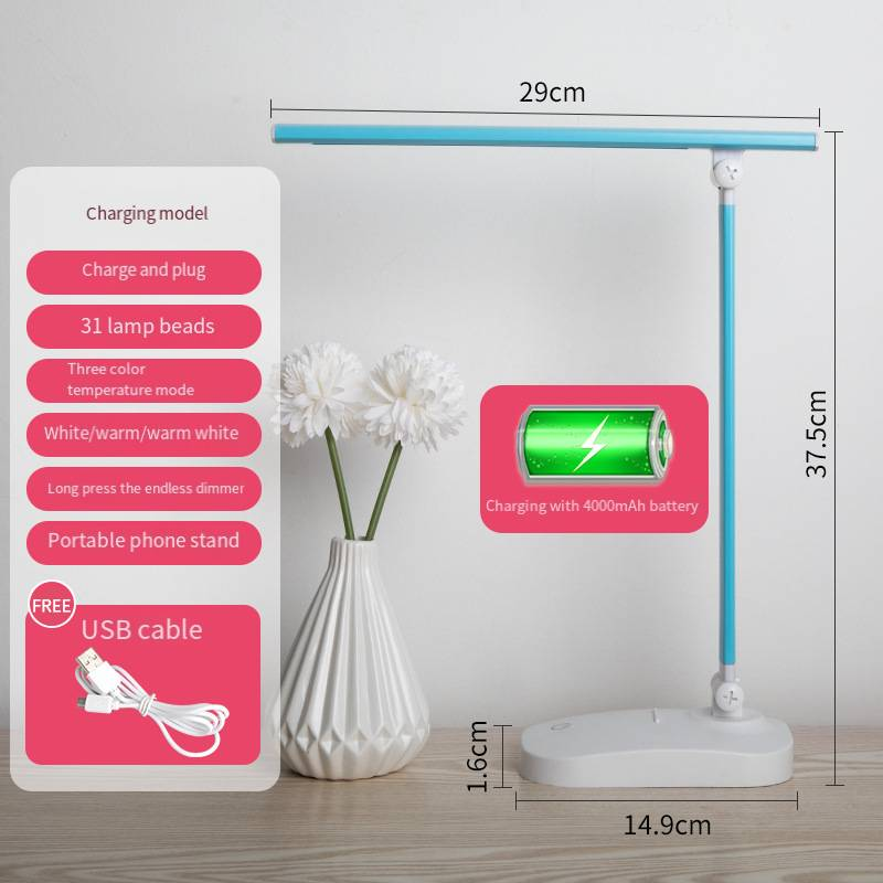 Lampe de bureau pliable à LED pour protection des yeux, chargement USB, gradation tactile, lampe de bureau pour dortoir d'étudiants, lampe de chevet pour chambre à coucher_voghion.com