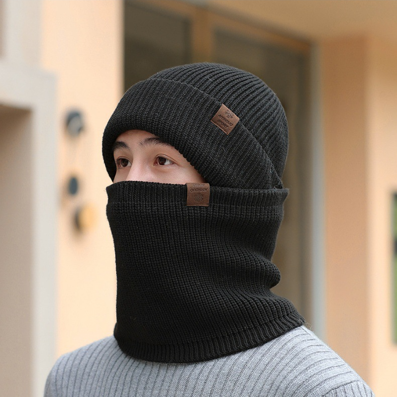 Uniszex dupla vastagított kötött sapka szett Hipster férfi vastagított arcvédő szélálló meleg sapka szett női_voghion.com