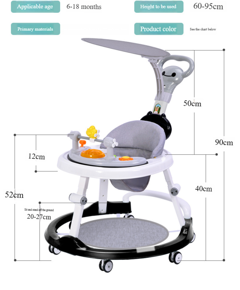 Trotteur multifonction anti-jambe pour bébé, anti-chute et anti-renversement, pour filles et garçons, peut s'asseoir, chariot en forme de U_voghion.com