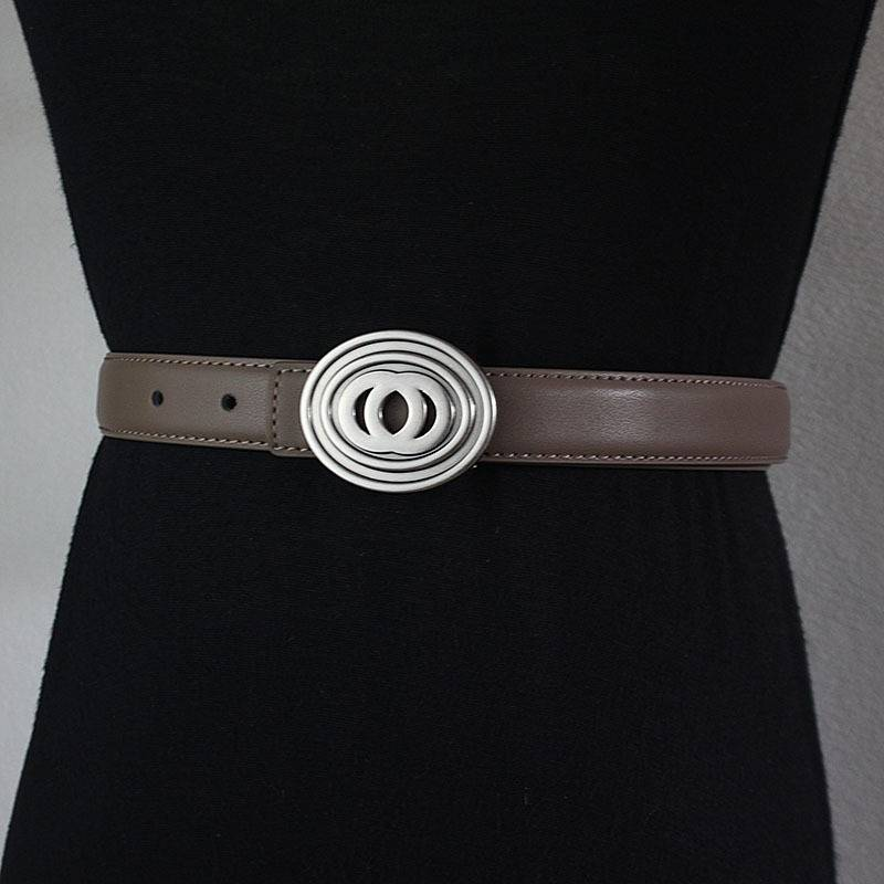 Real leather silver buckle waist belt, women's flower waist belt, slimming effect, cowhide women's pants with sweater matching, fashionable_voghion.com