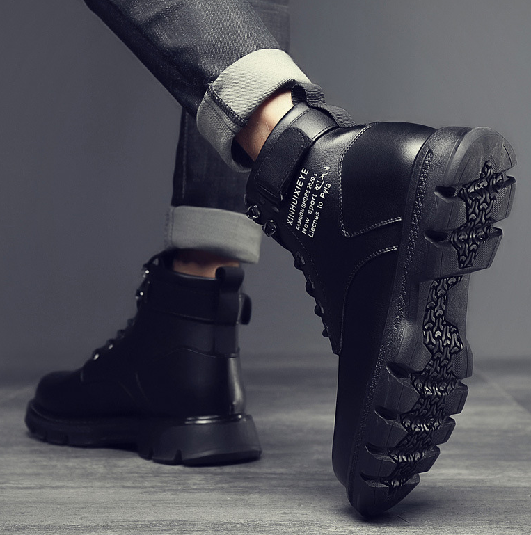 Botas de moto de trabajo negras de estilo británico de caña alta para hombre, nuevas botas Martin informales de primavera y otoño para hombre_voghion.com