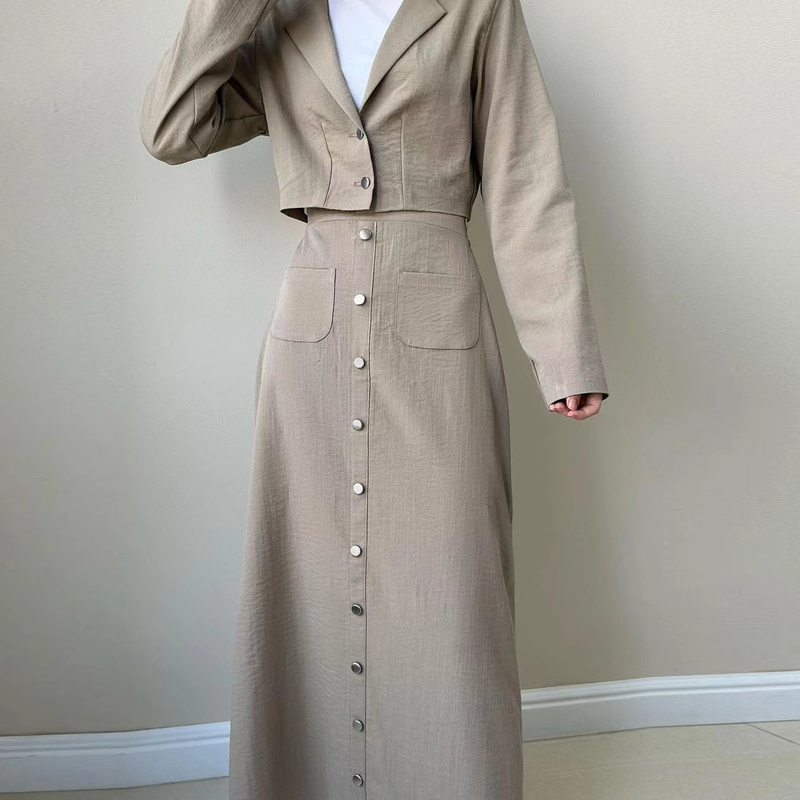 Abbigliamento donna autunno e inverno nuova moda manica lunga abito camicia giacca gonna abito_voghion.com