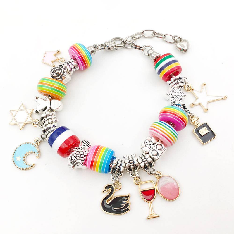 Regenbogen-gestreifte Fassperlen zum Pride Month – 8 x 14 mm große Harz-Acryl-Abstandsperlen | 10-farbiges DIY-Armband-Bastelzubehör_voghion.com