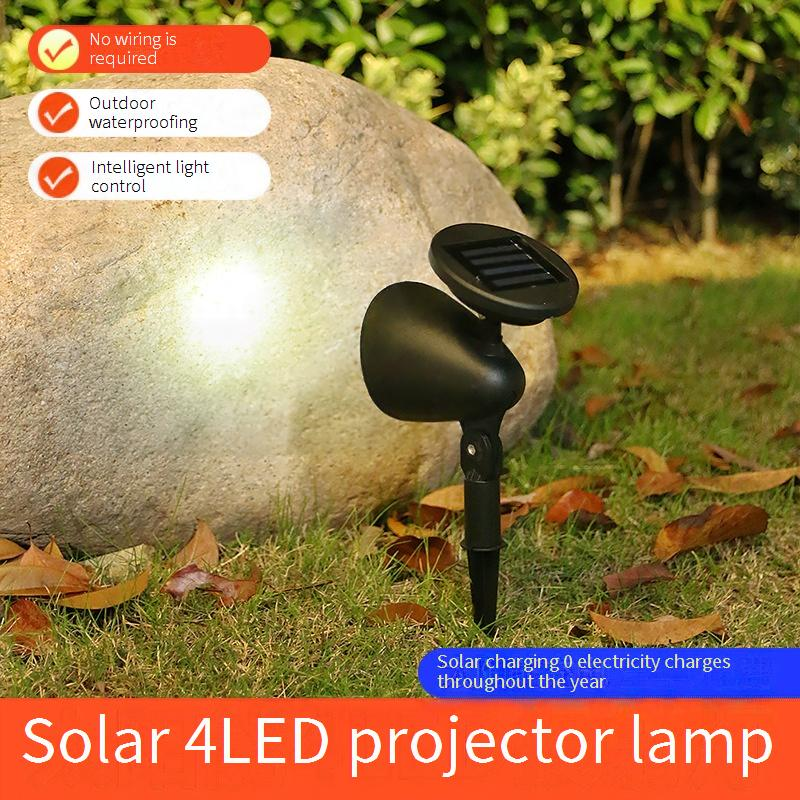 Solarbetriebene LED-Gartenstrahler, 4 LEDs, wasserdichte Landschaftsbeleuchtung für den Außenbereich für Hof, Villa, Park, dekorative Wegbeleuchtung (weißes/warmes Licht)_voghion.com