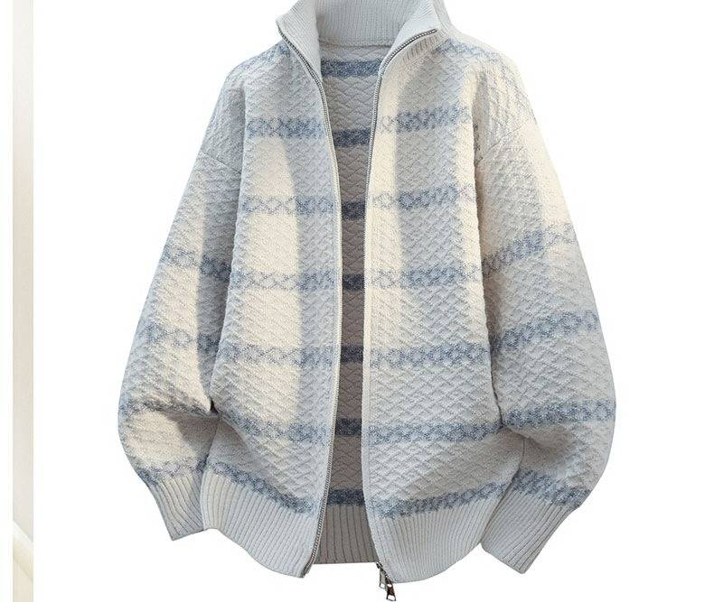 Maglione oversize da uomo con colletto a camicia - Pullover in maglia alla moda, vestibilità ampia, per autunno e inverno, abbigliamento casual minimalista in tinta unita_voghion.com