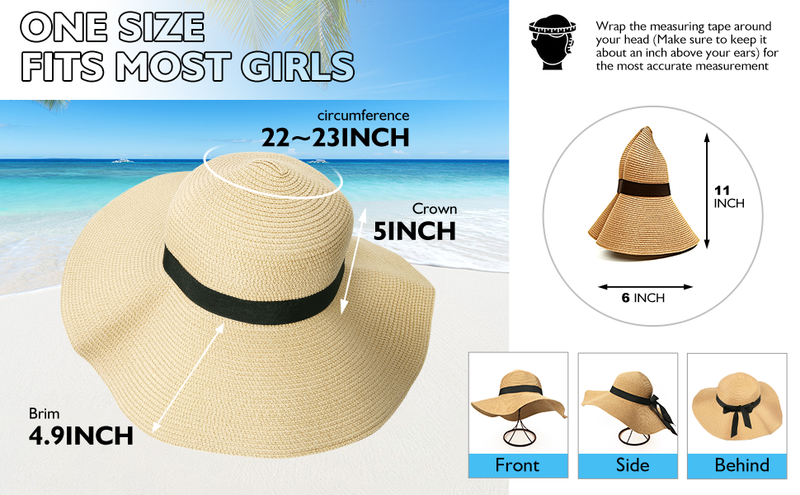 Beach Hats For Women, Foldable Sun Hat Womens UV Protection, Boho Wide Brim Hats For Women, Floppy Straw Visor Hat_voghion.com