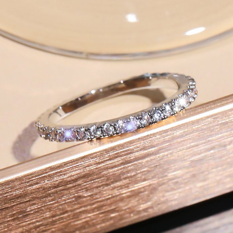 European And American Trends New Women's Single Row White Ring With Zircon Inlay, Simple Closed Mouth Index Finger Ring, Fashionable_voghion.com
