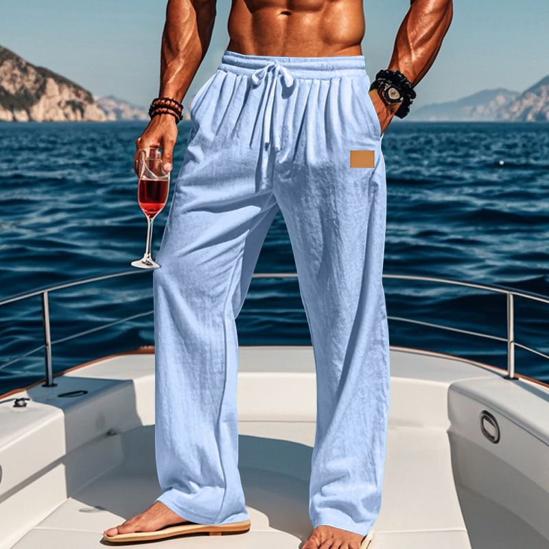 Pantaloni dritti da uomo in cotone con coulisse, stile casual, da spiaggia, quattro stagioni, da uomo, di alta qualità, nuovi, in pizzo, da uomo, alla moda_voghion.com