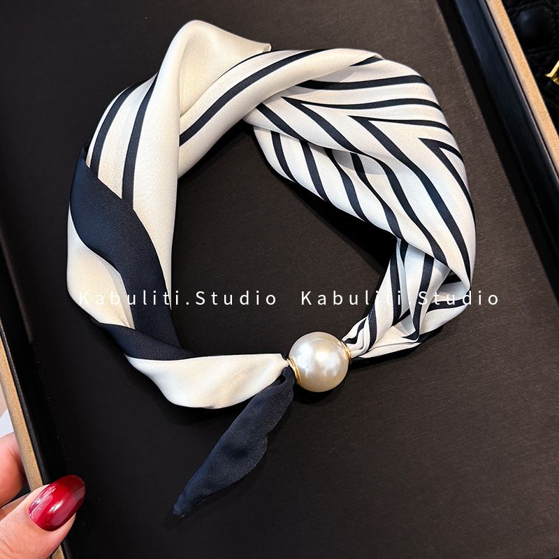 Colletto per camicia professionale abbinato, con fibbia magnetica a righe bianche e nere, in seta, stretto e lungo, per protezione del collo da donna_voghion.com