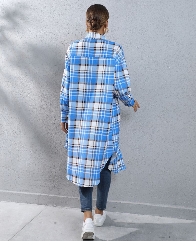 Dames herfst- en winter geruit enkelrijs lang windjack_voghion.com