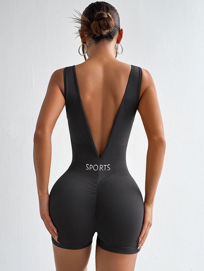 Vêtements pour femmes, combinaison de yoga taille V profonde, vêtements de fitness moulants et courts, vêtements de sport une pièce_voghion.com