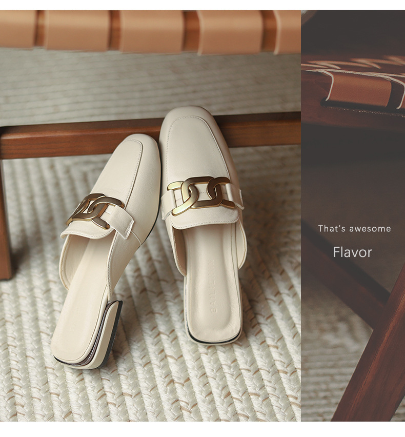 2023 new slippers women's summer outerwear fashion square toe British plus size women's shoes chunky heel sandals loafers lazy shoes_voghion.com