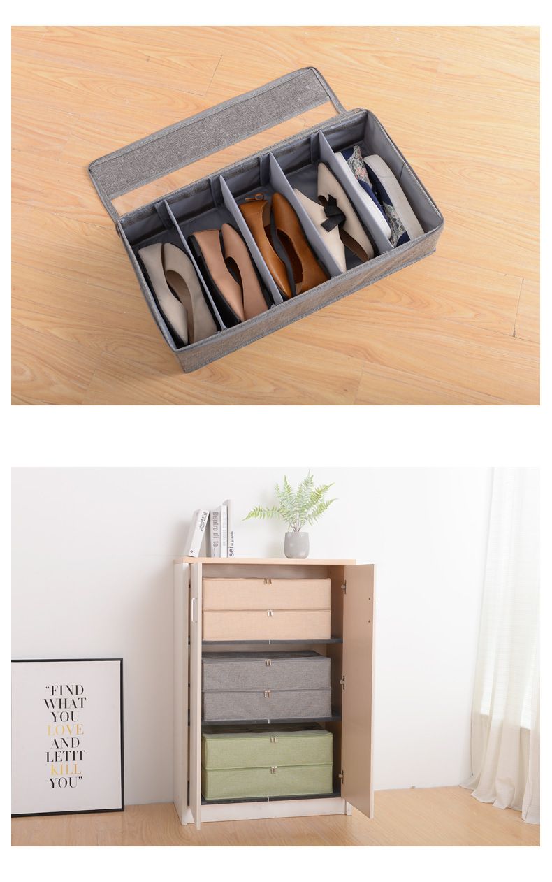 Rangement pour la maison Boîte à chaussures en coton et lin Boîte de rangement pour fond de lit à six compartiments Boîte de rangement lavable pour chambre à coucher Boîte de rangement pour armoire à chaussures Boîte de rangement pour tissus_voghion.com