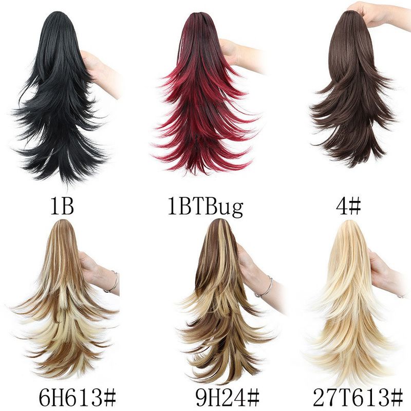 Coda di cavallo lunga con clip da donna, coda di cavallo arricciata multistrato, coda di cavallo riccia con clip in fibra sintetica, produttore all'ingrosso_voghion.com