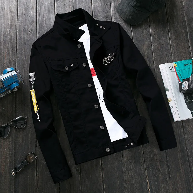 Men's Jackets Spring 2022 Red Pink Black Jeans Jacket Men Slim Streetwear Ripped Denim Hoodie Hip Hop Bomber Homme_voghion.com
