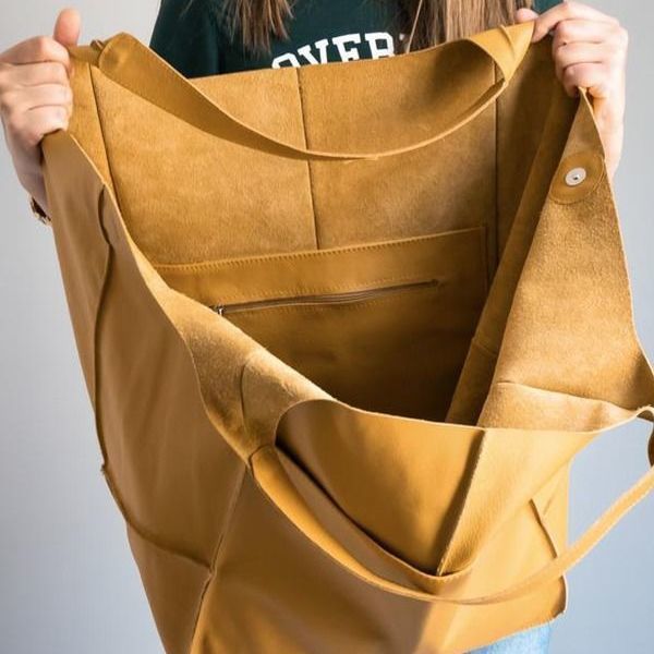 Damentaschen einfache große Tasche weiches Leder große Kapazität eine Schulter Handtasche Einkaufstasche handgemachte pflanzlich gegerbte Damentasche PG21_voghion.com