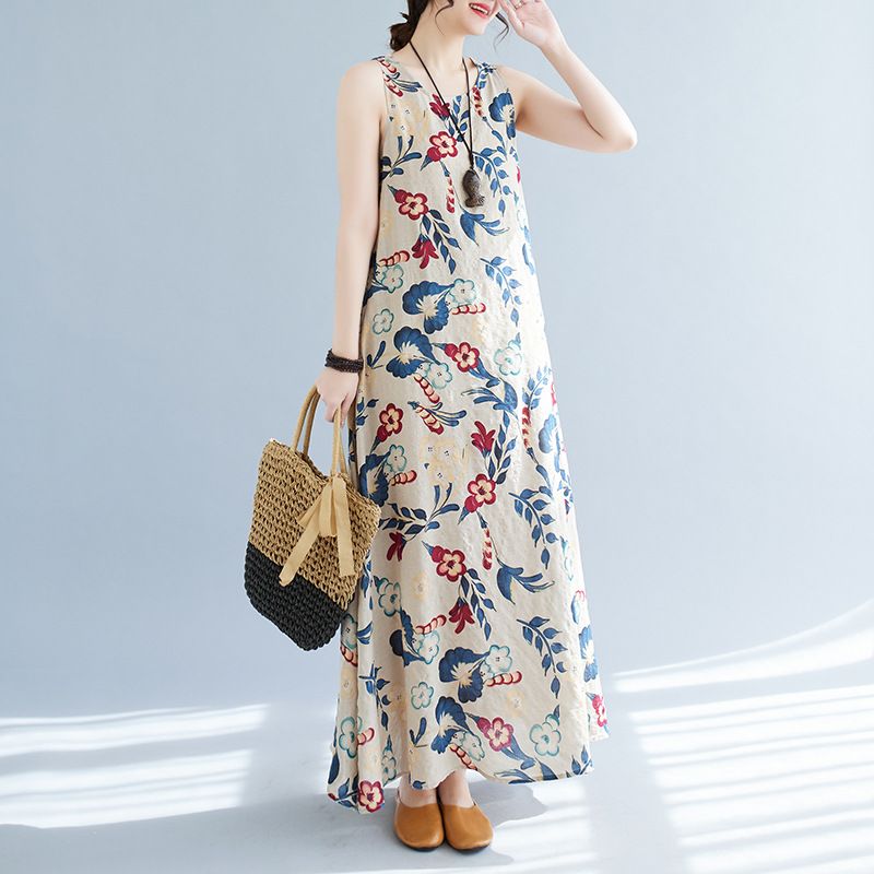 2023 Zomer Nieuwe Plus Size Dameskleding Koreaanse Versie Artistieke Losse En Afslankende Bedrukte Katoenen Linnen Mouwloos_voghion.com