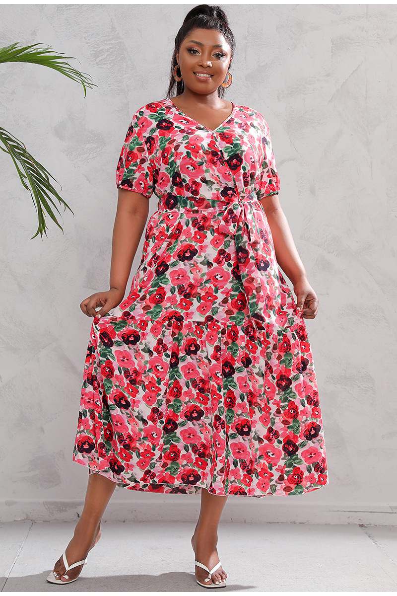 Australia Large Size Women's Loose V Neck Dress High Waist Long Skirt Seaside Holiday Style Beach Skirt_voghion.com