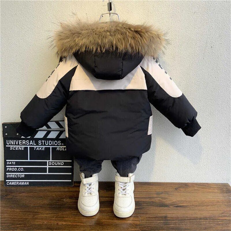 Vinter drengefrakke 2024 Ny babypelskrave Hættebomuld Plus Velvet Thicken Varm jakke til børn Parka 2-8 år Børnetøj_voghion.com