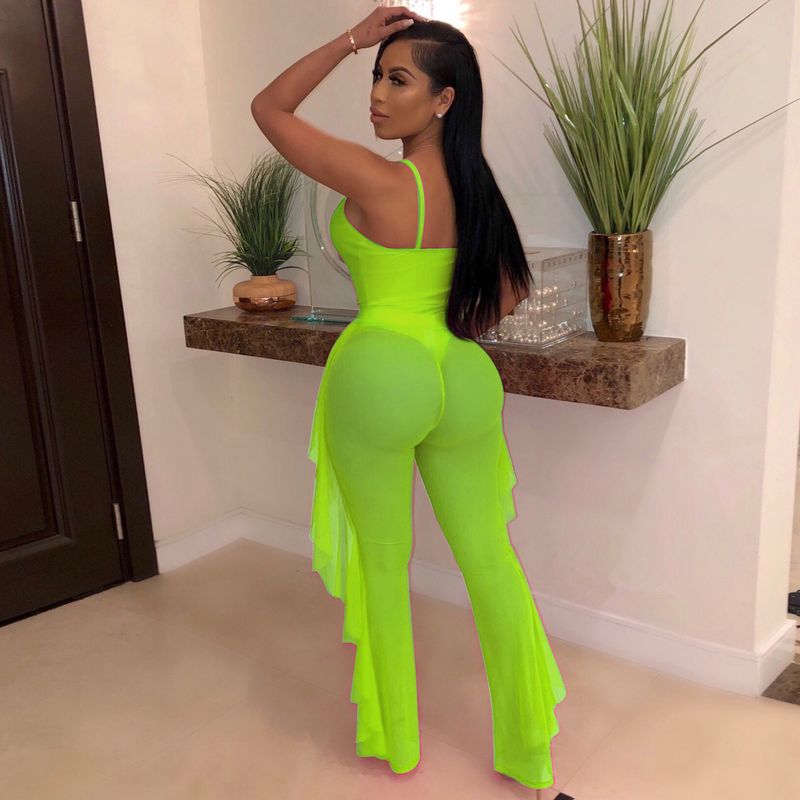 Vêtements pour femmes, maillot de bain de couleur unie, ensemble deux pièces en gaze en maille_voghion.com