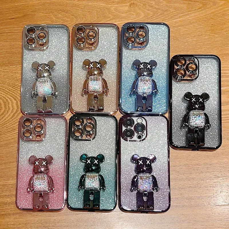 Coque de protection en silicone pailleté dégradé pour iPhone 16, 15 Pro Max, 16 Plus, motif ours en bonbon_voghion.com