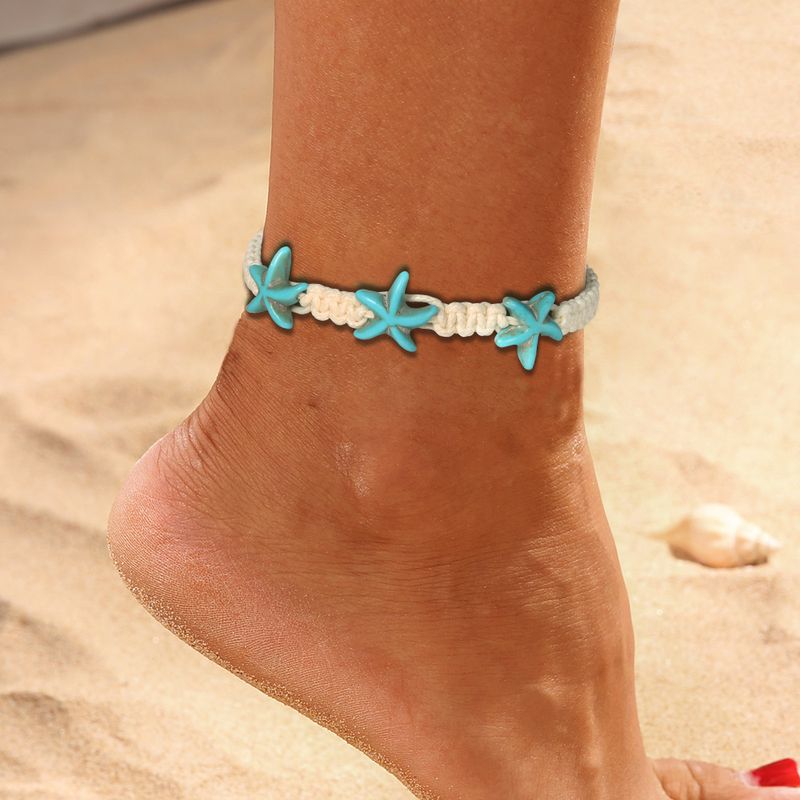 Beach style hand woven string starfish knot anklet_voghion.com