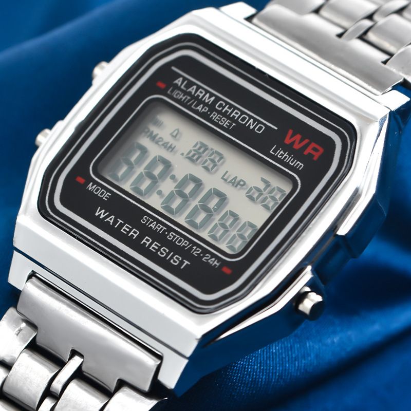 Stalen band horloge Dameshorloge Heren zakelijk horloge Multifunctioneel Led digitaal sporthorloge Elektronische klok_voghion.com