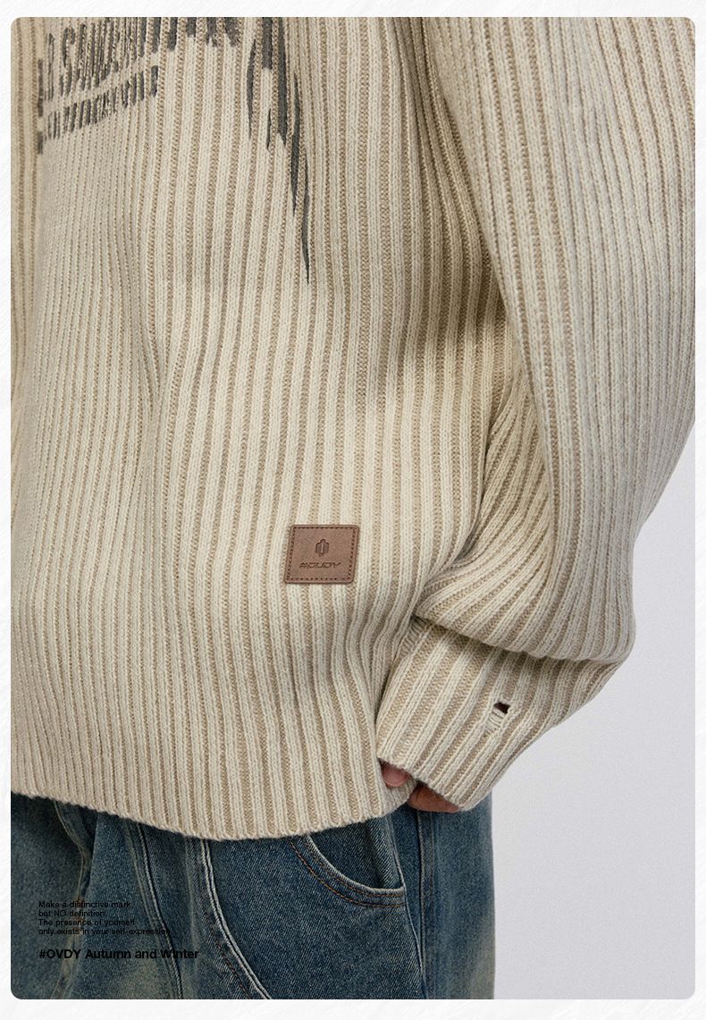 Pull à lettres style American Ins #OVDY avec position d'os ancienne, aiguille vide, pull en tricot début d'automne, unisexe_voghion.com