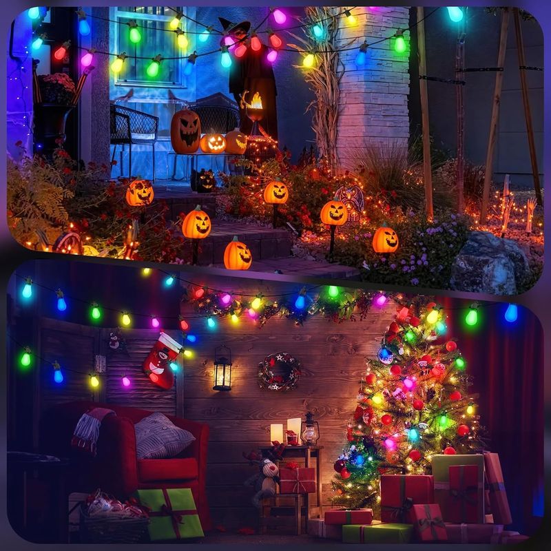 48FTColor Changing Outdoor String Lights , Dimmable String Lights For Outside Waterproof With 16 Shatterproof LED Bulbs, Remote Control Patio Lights For Christmas Halloween Decoration Party Backyard_voghion.com